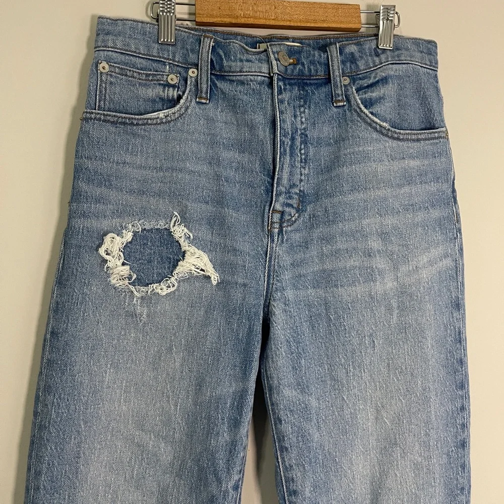 Madewell Womens Jeans Size 27 Blue Classic Straight Distressed Denim Bottoms - Picture 4 of 12